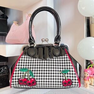 Gingham cherry skull purse